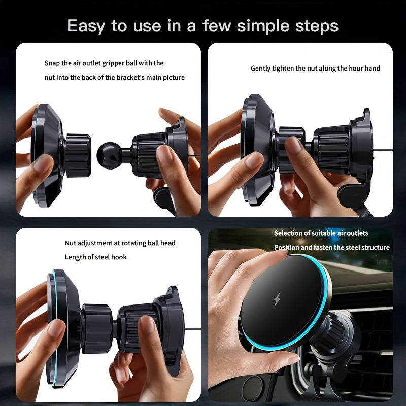 Magnetic Car Mount Charger Wireless USB-C Fast Charging for Phones