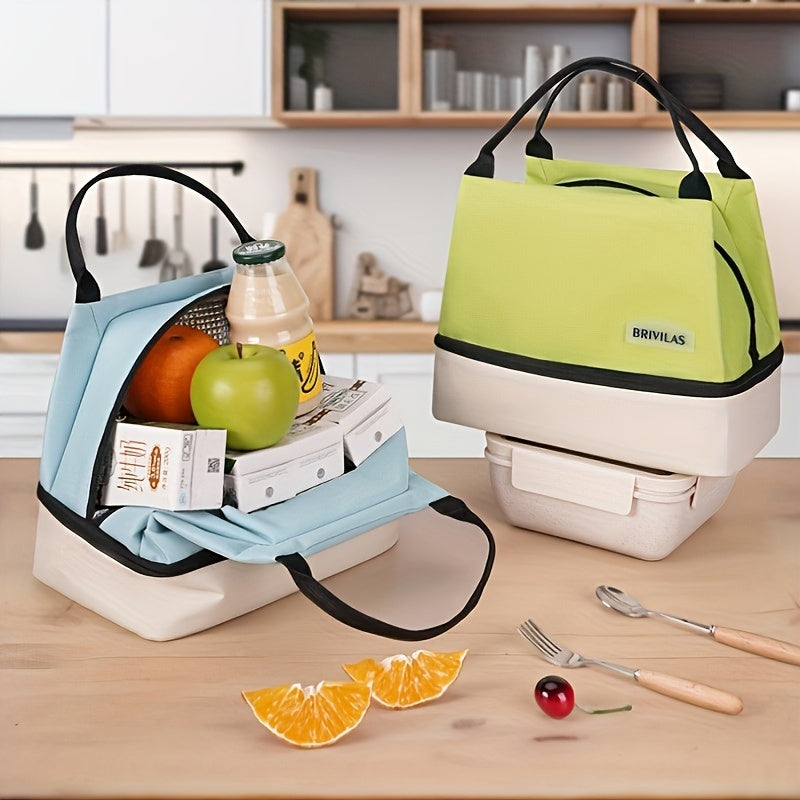 Insulated Lunch Bag White Mint Green Color Block Oxford Fabric Aluminum Foil Lining Portable Ice Pack