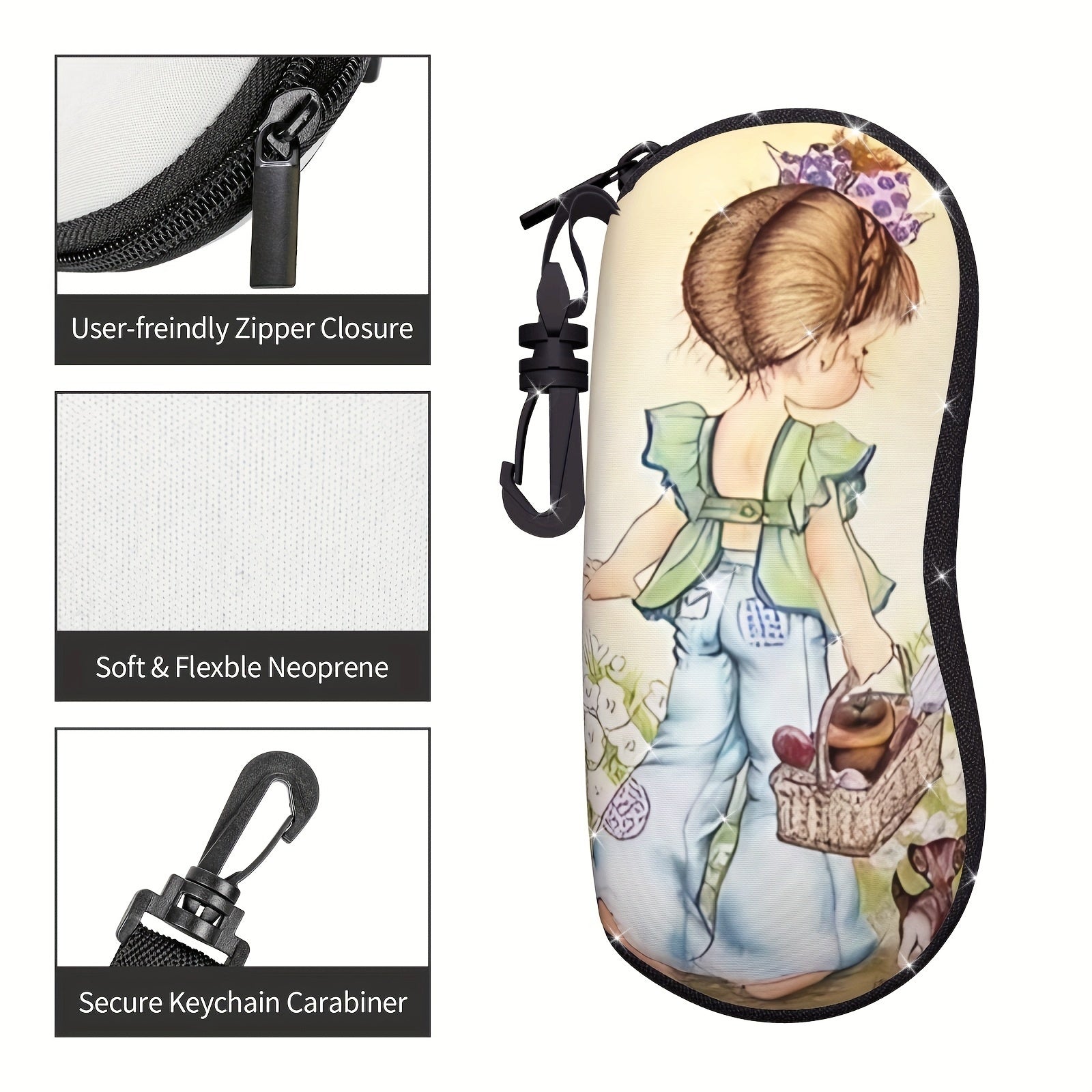 Lightweight Glasses Pouch for Men and Women Soft Zipper Eyeglass Case with Illustration Design