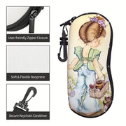 Erkaklar va ayollar uchun nozik illyustratsiya dizayni yengil ko'zoynak sumkasi - Sarah Kay portativ yumshoq ko'zoynak qutisi zıppıgı bilan