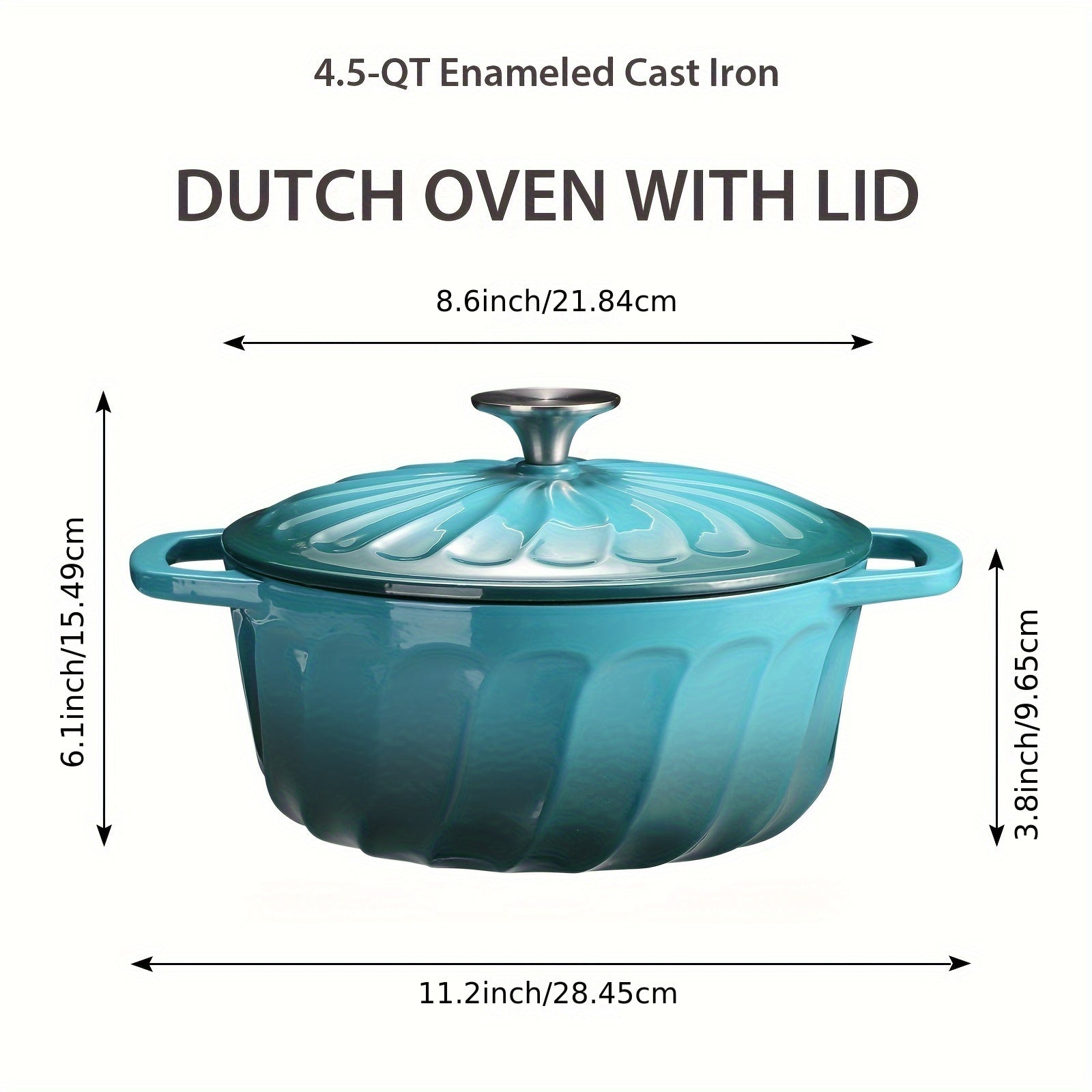 Turquoise Blue Enameled Cast Iron Dutch Oven 28.45cm for Cooking and Baking