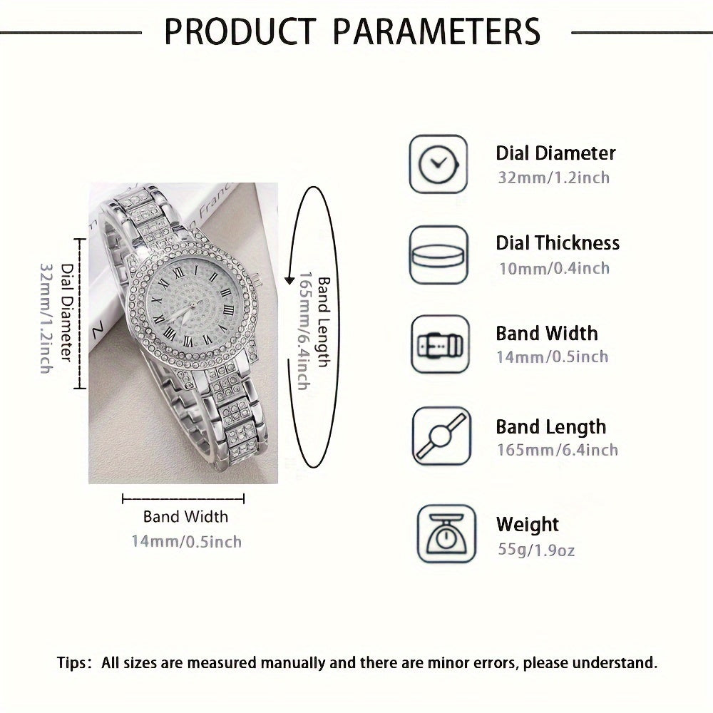 6 dona Nafis Ayollar uchun Kvarts Soat va Zargarlik To'plami, Soxta Olmoslar bilan - Bohem uslubi, Alloy Rim raqamli Bilaguzuk, Kristall Aksessuarlar bilan - U uchun Mukammal Retro Sovg'a