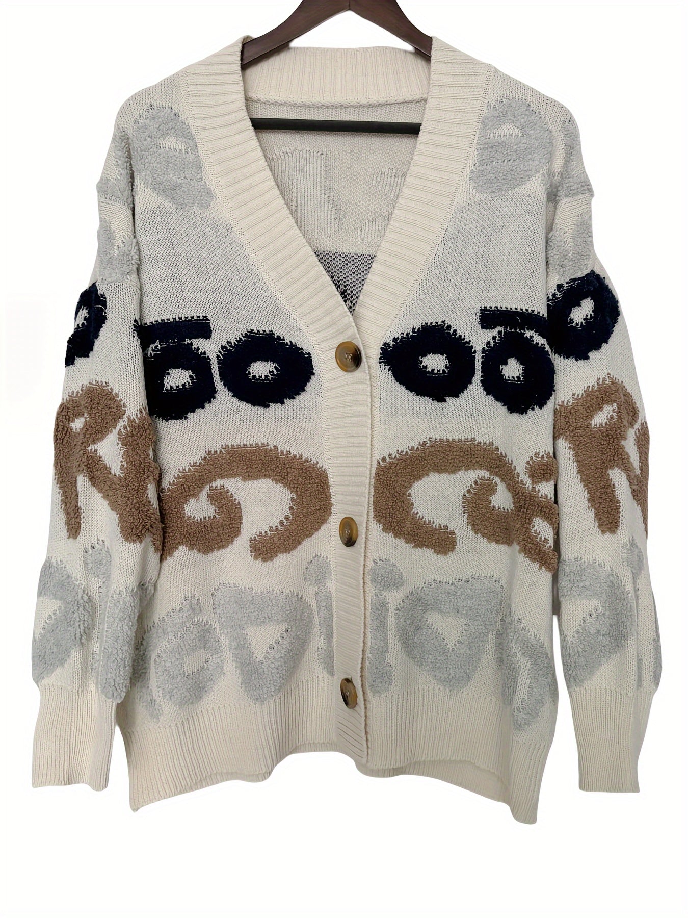 Plus o'lcham ayollar uchun trikotaj kardigan V-shaklli bo'yin tugma bilan uzun qo'lqopli qulay sviter