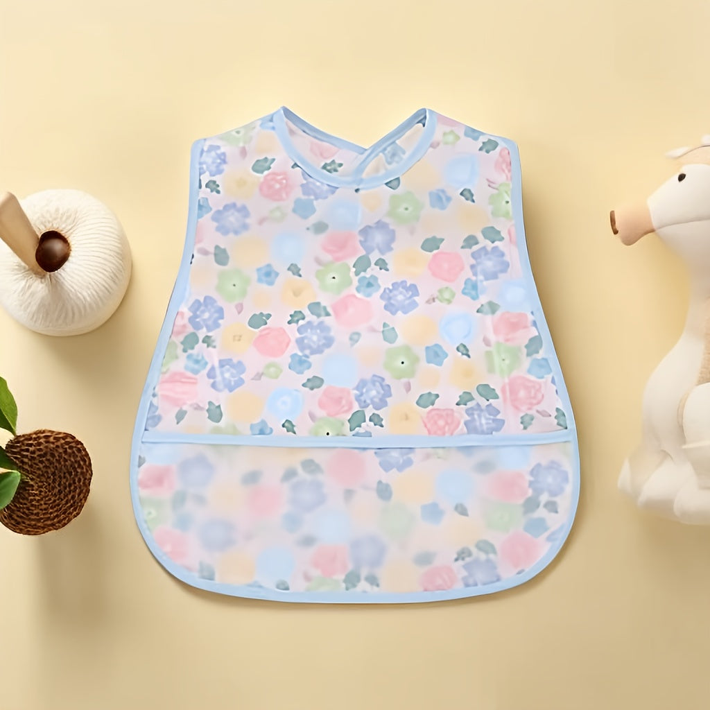 Waterproof Baby Bib with Double Layers Large Storage Pocket Snap Buttons Machine Washable Soft Durable