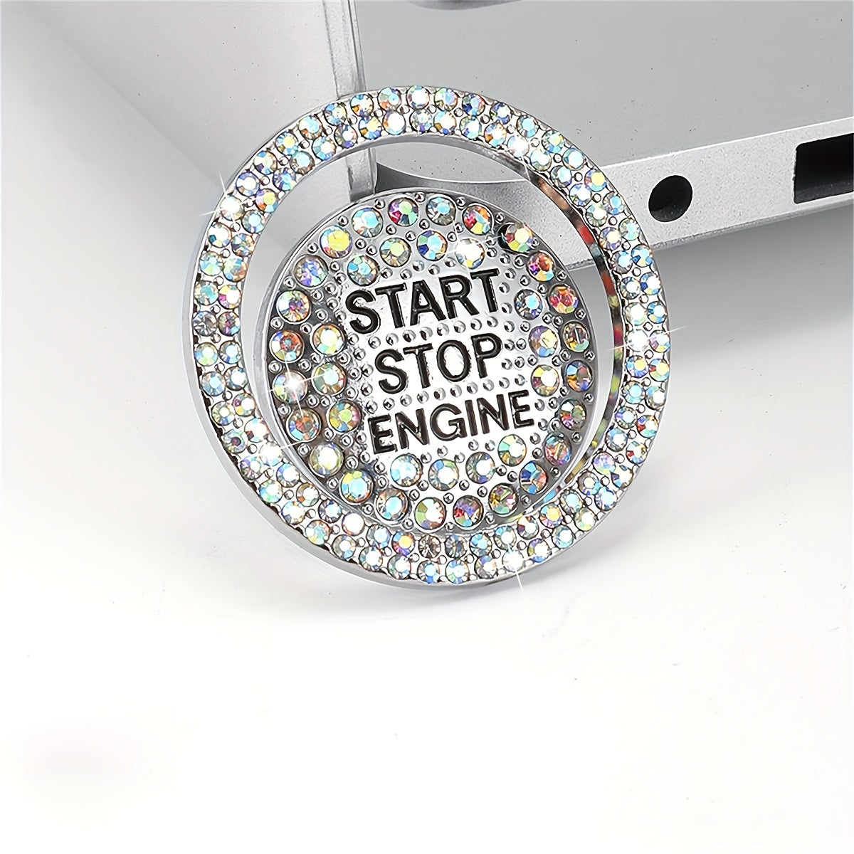 2-Pack Aluminum Alloy Rhinestone Ignition Button Cover Universal Car Push Start Switch Cap