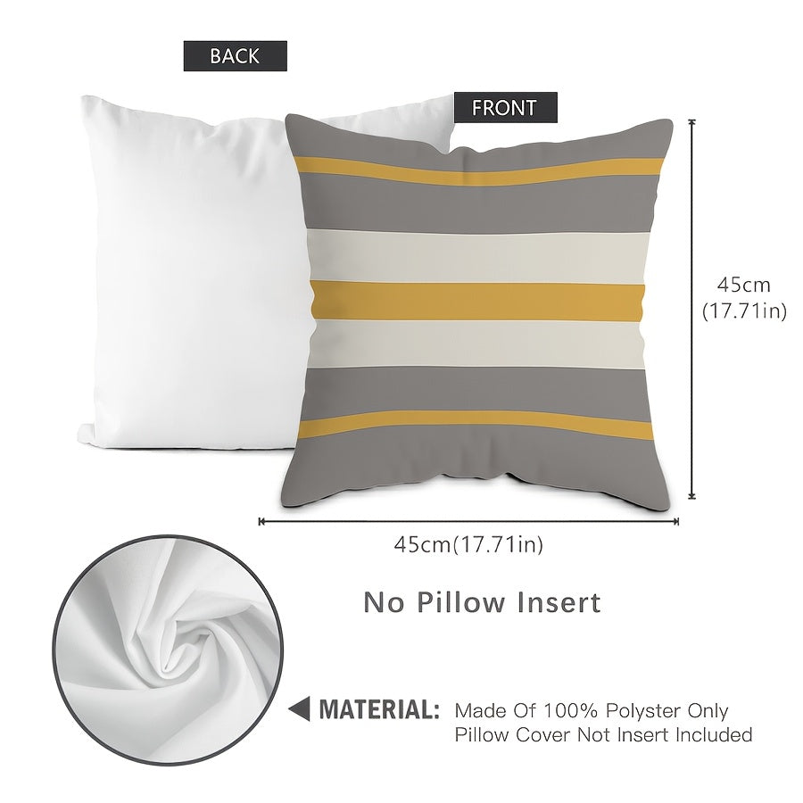 Vibrant Yellow and Gray Geometric Throw Pillow Cover 45cm Polyester Zip Closure