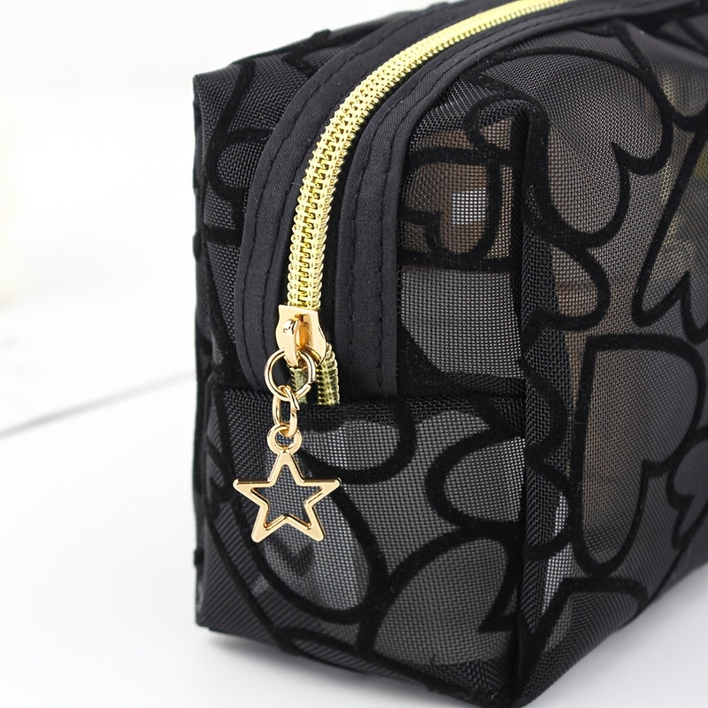 Unisex Black Mesh Makeup Bag Large Capacity Travel Organizer