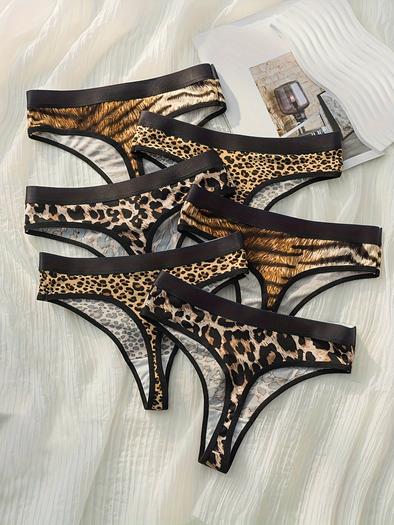 Women’s Sexy Leopard and Zebra Print Thongs 6 Pack Quick-Dry Low-Rise Comfortable