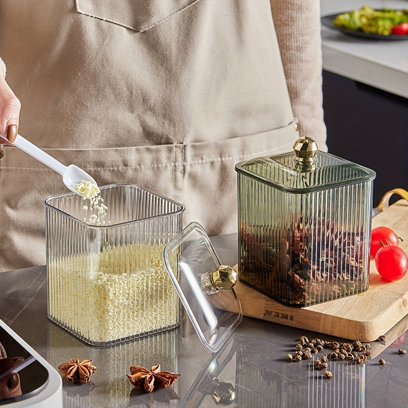 Airtight Stainless Steel Kitchen Storage Jar with Spoon for Coffee Sugar Tea Salt Candy Spices