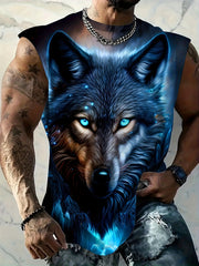 Men's Plus Size Wolf Print Tank Top Breathable Polyester Spandex Summer Fitness