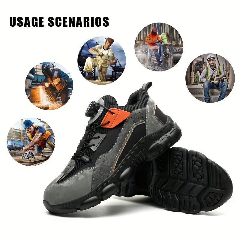 Men's Plus Size Safety Sneakers Steel Toe Puncture-Resistant Non-Slip Durable Gray Black