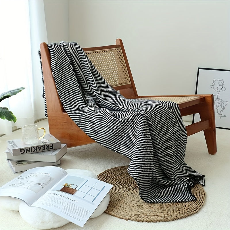 Striped Knitted Blanket for Sofa and Bed Warm Cozy Air Conditioning Use