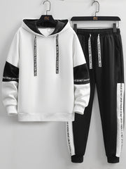 Men's Patchwork Hooded Sweatsuit Polyester Spandex Knit Spring Fall Athletic Set