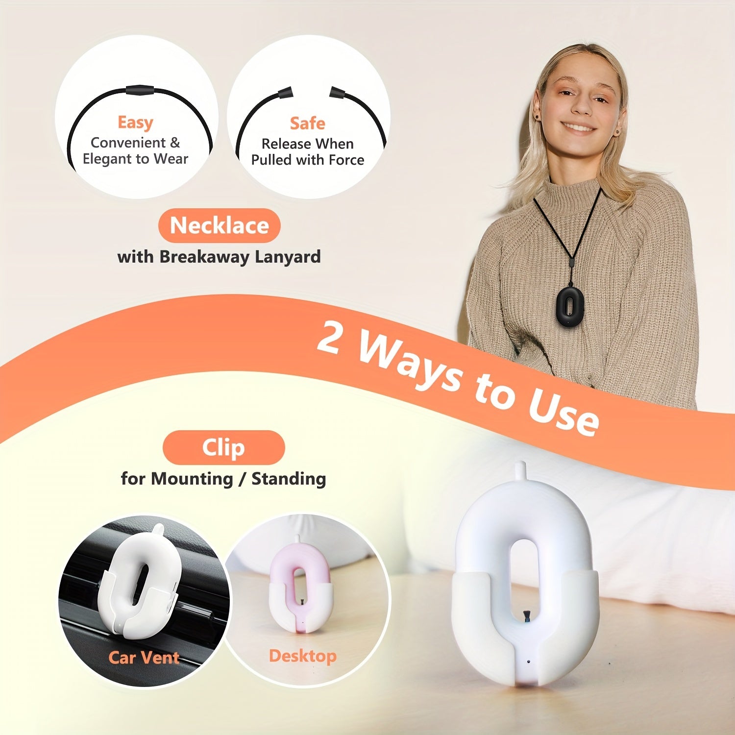 Portable Personal Air Purifier Necklace with Negative Ions for Travel and Home