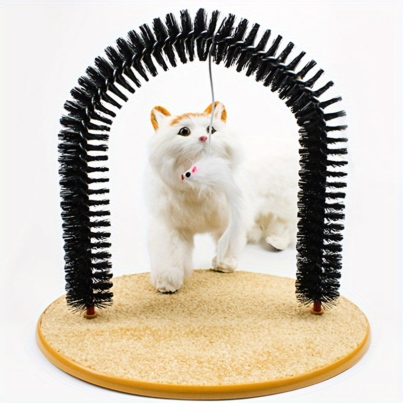 Multifunctional Cat Self-Grooming Toy with Hair Brush and Scratching Pad