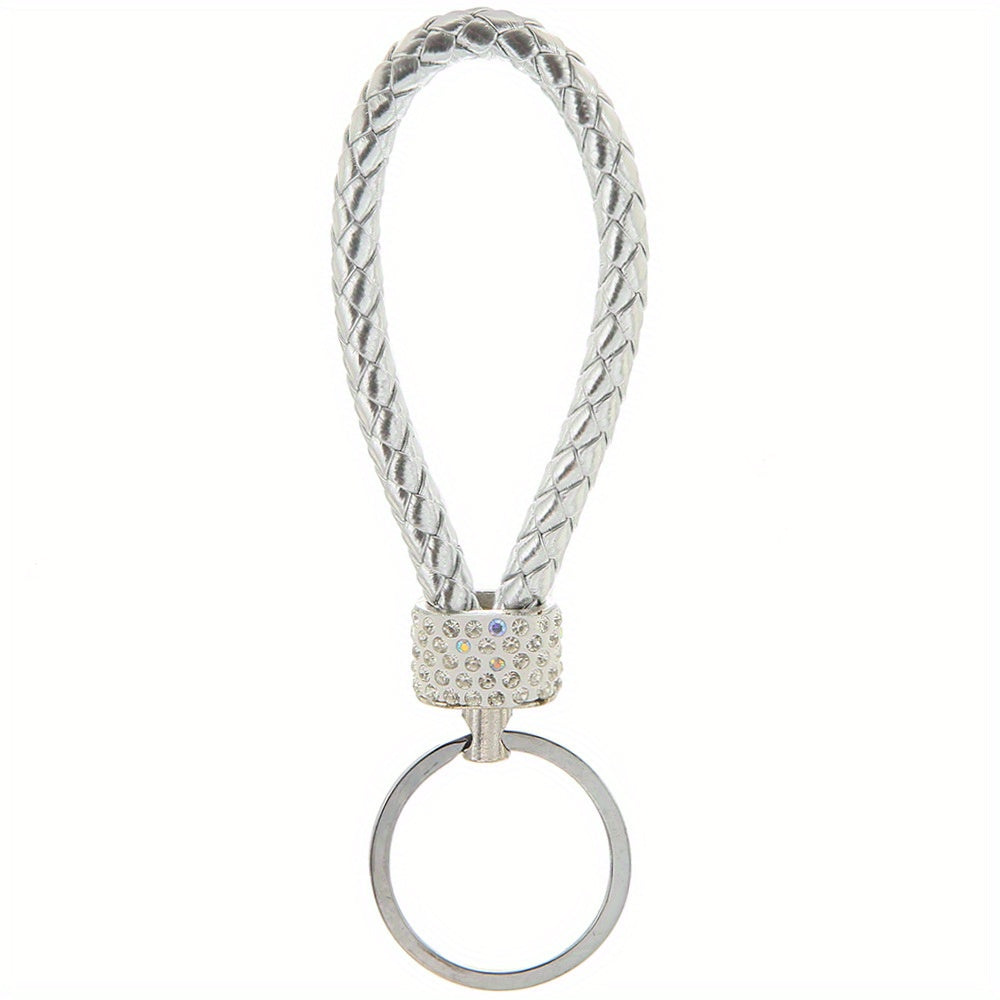 Unisex Braided Rope Rhinestone Car Keychain Monochrome Jewelry