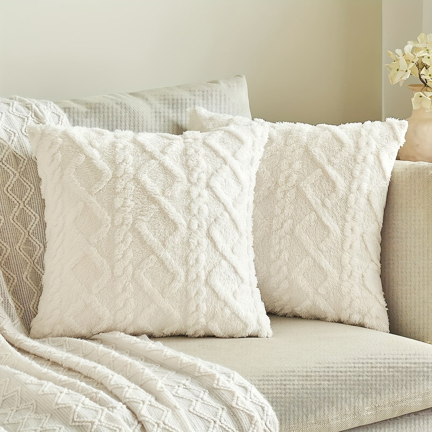 Blue and White Herringbone Throw Pillow Cover with Zipper Closure, Machine Washable Polyester