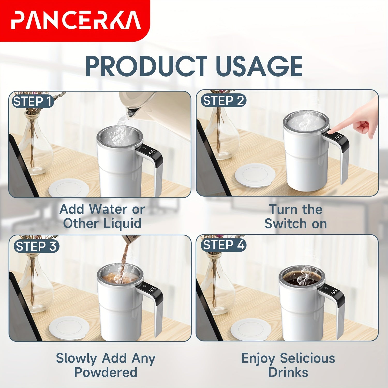 Auto Stirring Coffee Cup With Temperature Display White Travel Mug