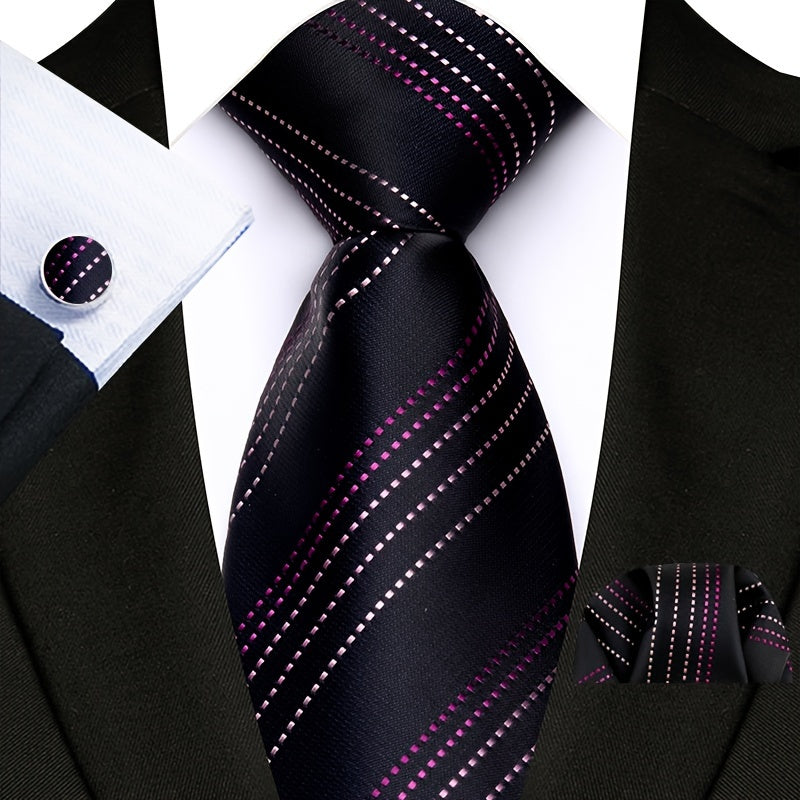 Men's Plaid Paisley Flower Tie Set with Cufflinks and Handkerchief Pack of 3