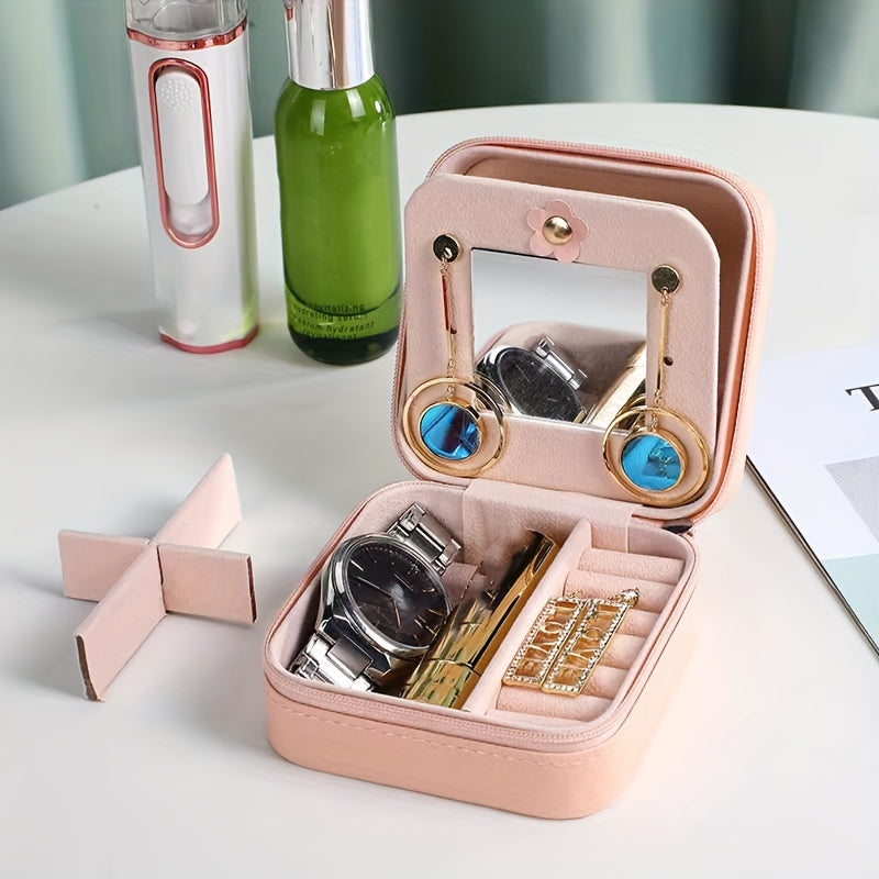 Caja de joyería pequeña para viaje y almacenamiento en casa, compacta y elegante