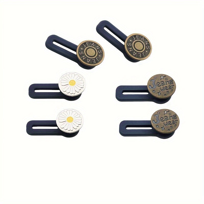Set of 6 Metal Jeans Waist Extender Buttons with Seamless Collar Extensions for Men and Women