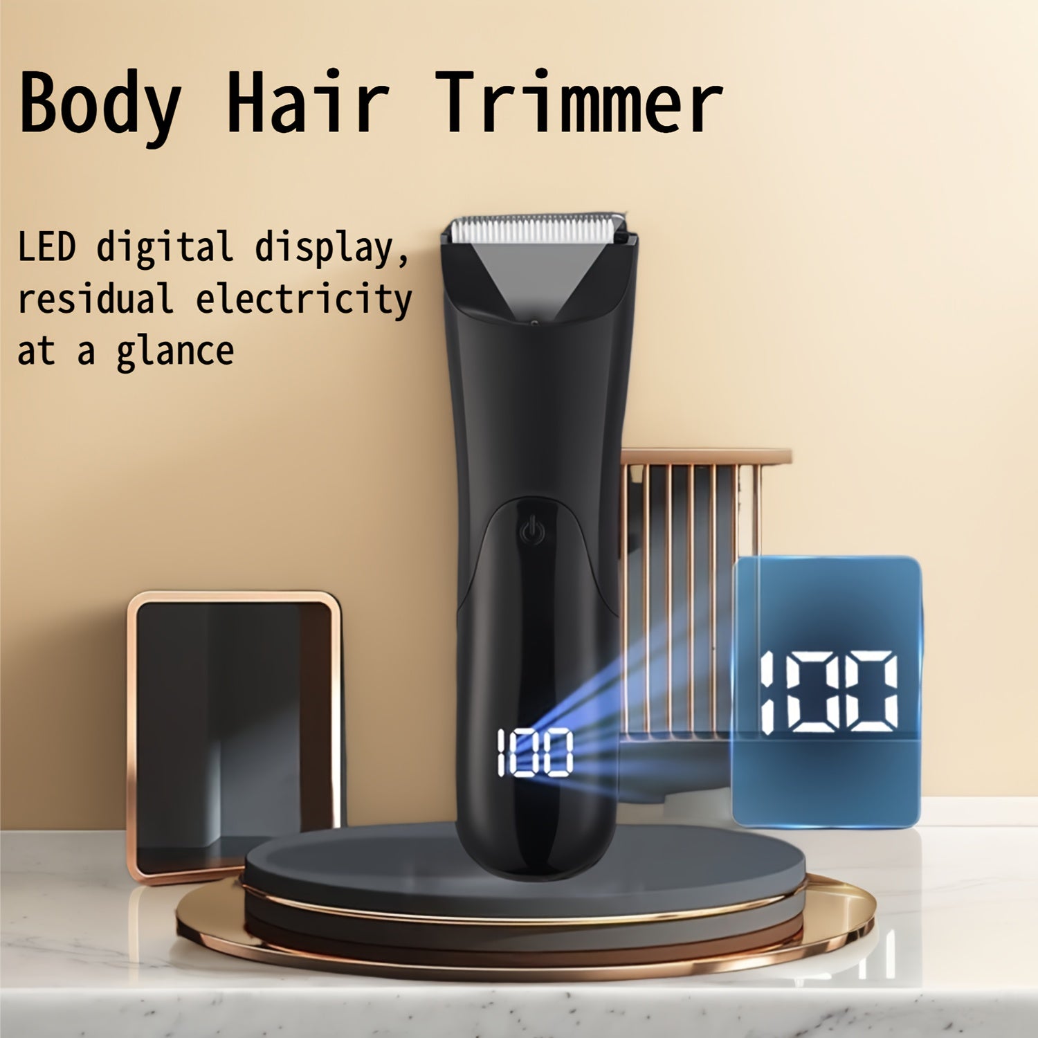 Men's Body Hair Trimmer Wet Dry Electric USB Rechargeable with Ceramic Blade and LED Light