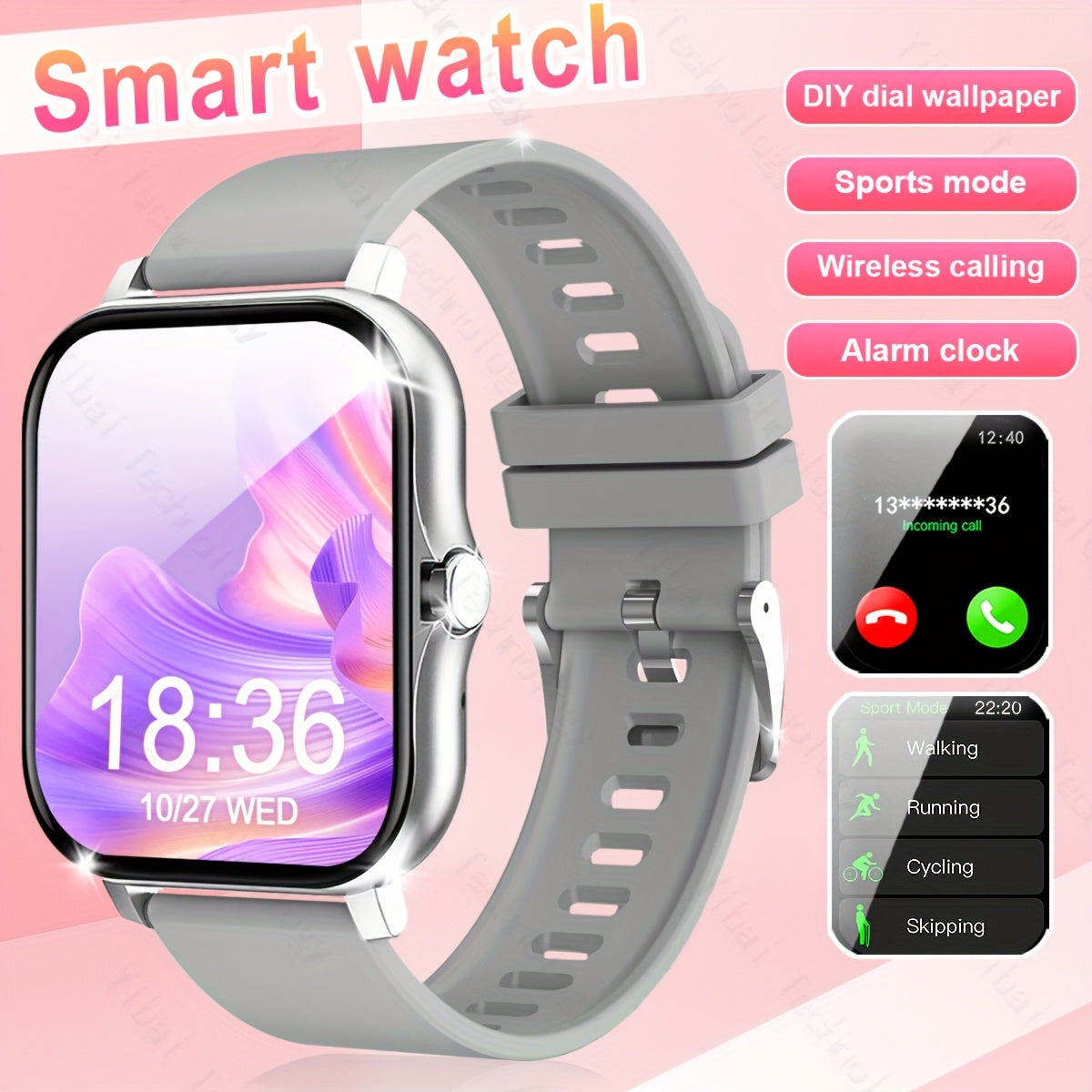 Unisex Sports Smartwatch 1.83-Inch HD Touch Screen Call and Fitness Tracker