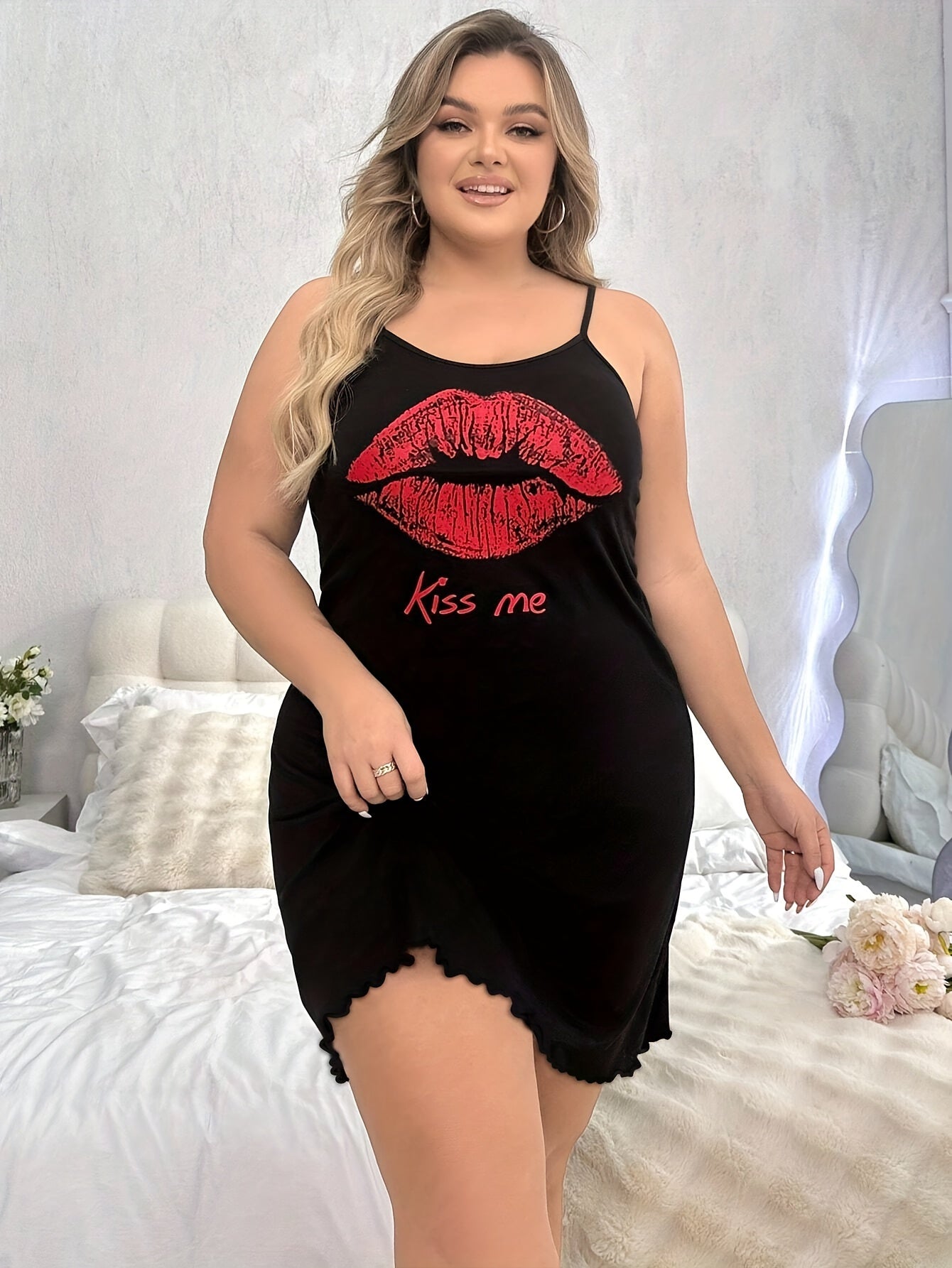 Plus-Size Cartoon Print Camisole Dress for Women Lounge or Casual Wear