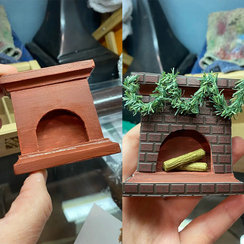 Miniature Wooden Fireplace 1/12 Scale for DIY Photography and Living Room Decor