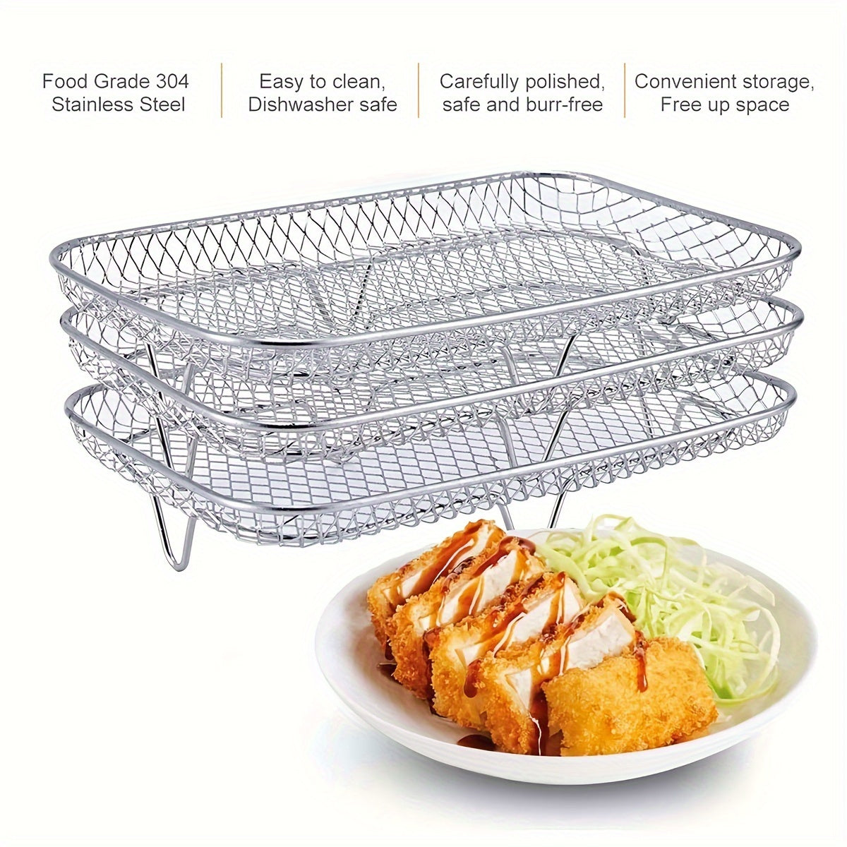 Stainless Steel 3-Piece Dehydrator Racks for Air Fryer with Grilling Basket