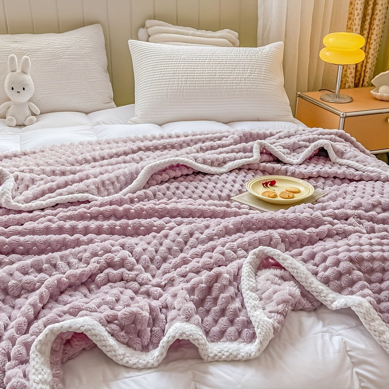 Flannel Throw Blanket with Jacquard Pattern Microfiber Cozy Sofa Bed Lavender Purple