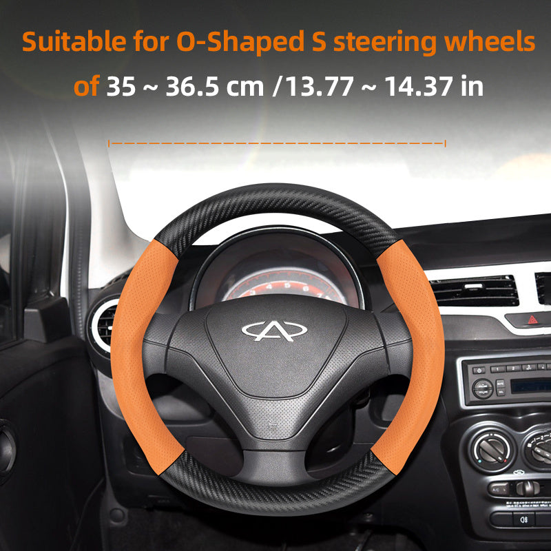 Leather Steering Wheel Cover Carbon Fiber Textured Breathable Black Burgundy Mocha Orange
