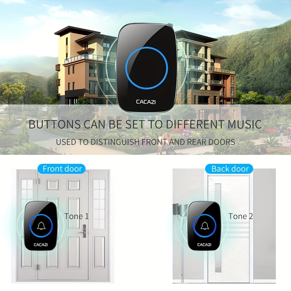 Wireless Doorbell Set with 2 Plug-in Receivers 304.8m Range 60 Melodies Volume Control EU Plug