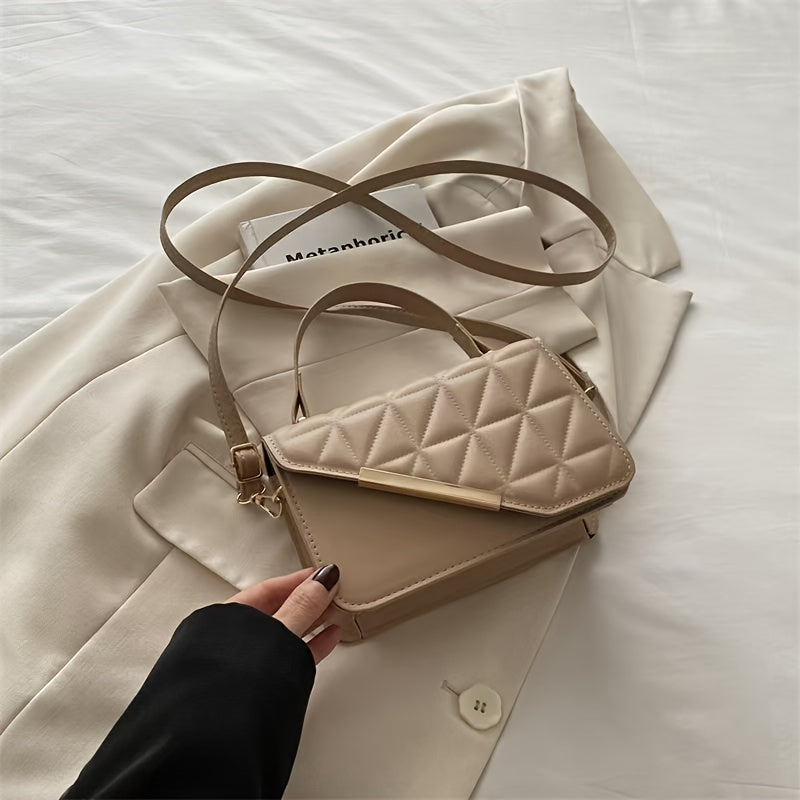 Women's Quilted Crossbody Bag with Removable Strap Water-Resistant PU Leather Black White