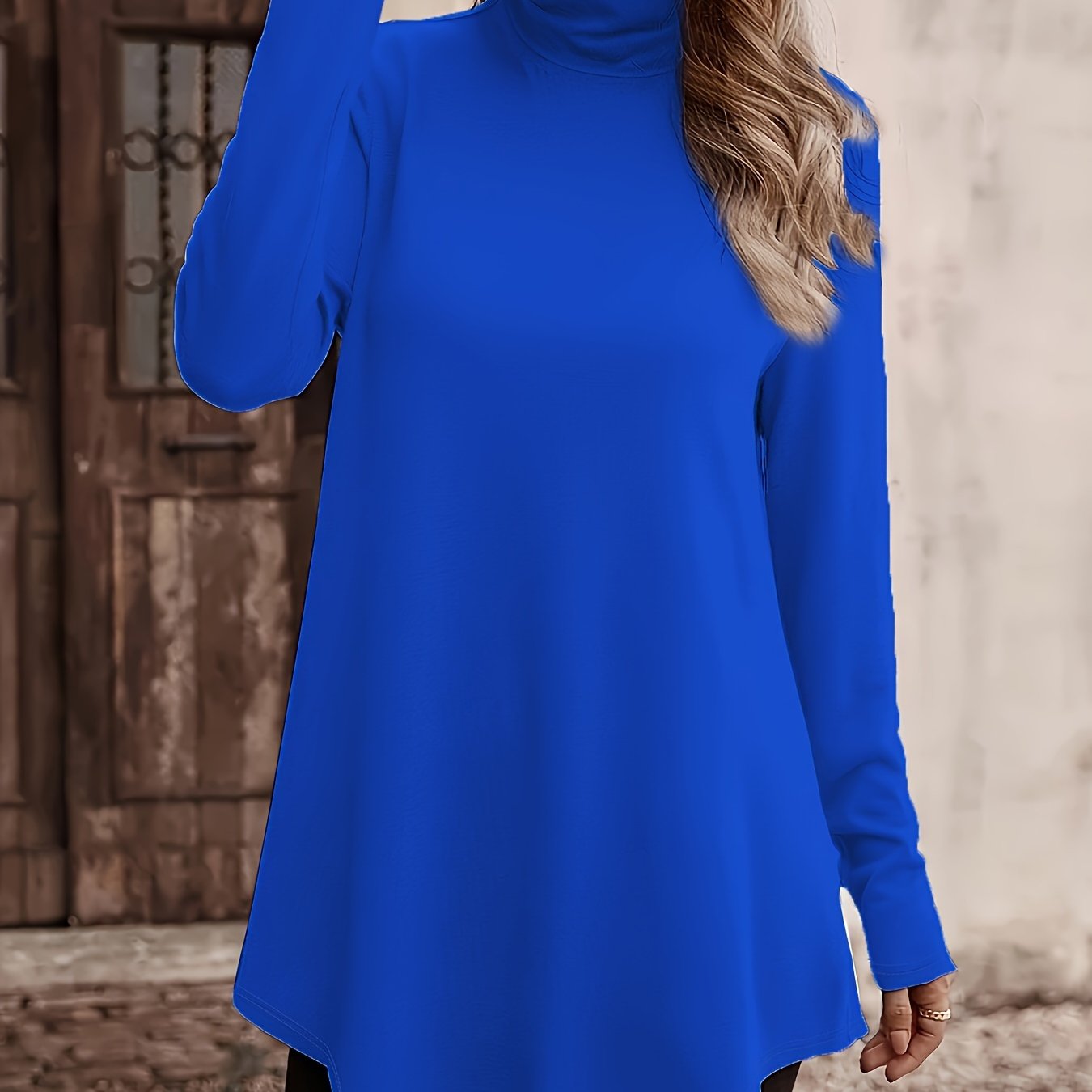 Plus Size Women's Long Sleeve Black Asymmetrical High Neck Top Casual Chic Blouse
