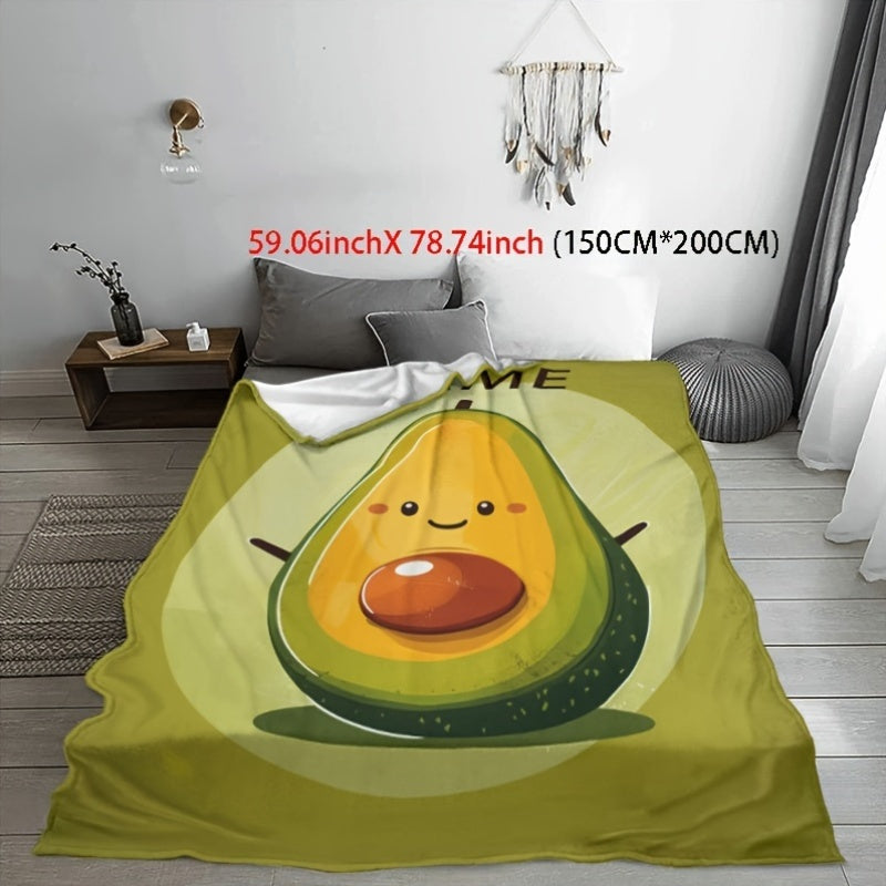 Avocado Flannel Throw Blanket Personalized Custom Character Design Cozy All-Season Knitted Polyester