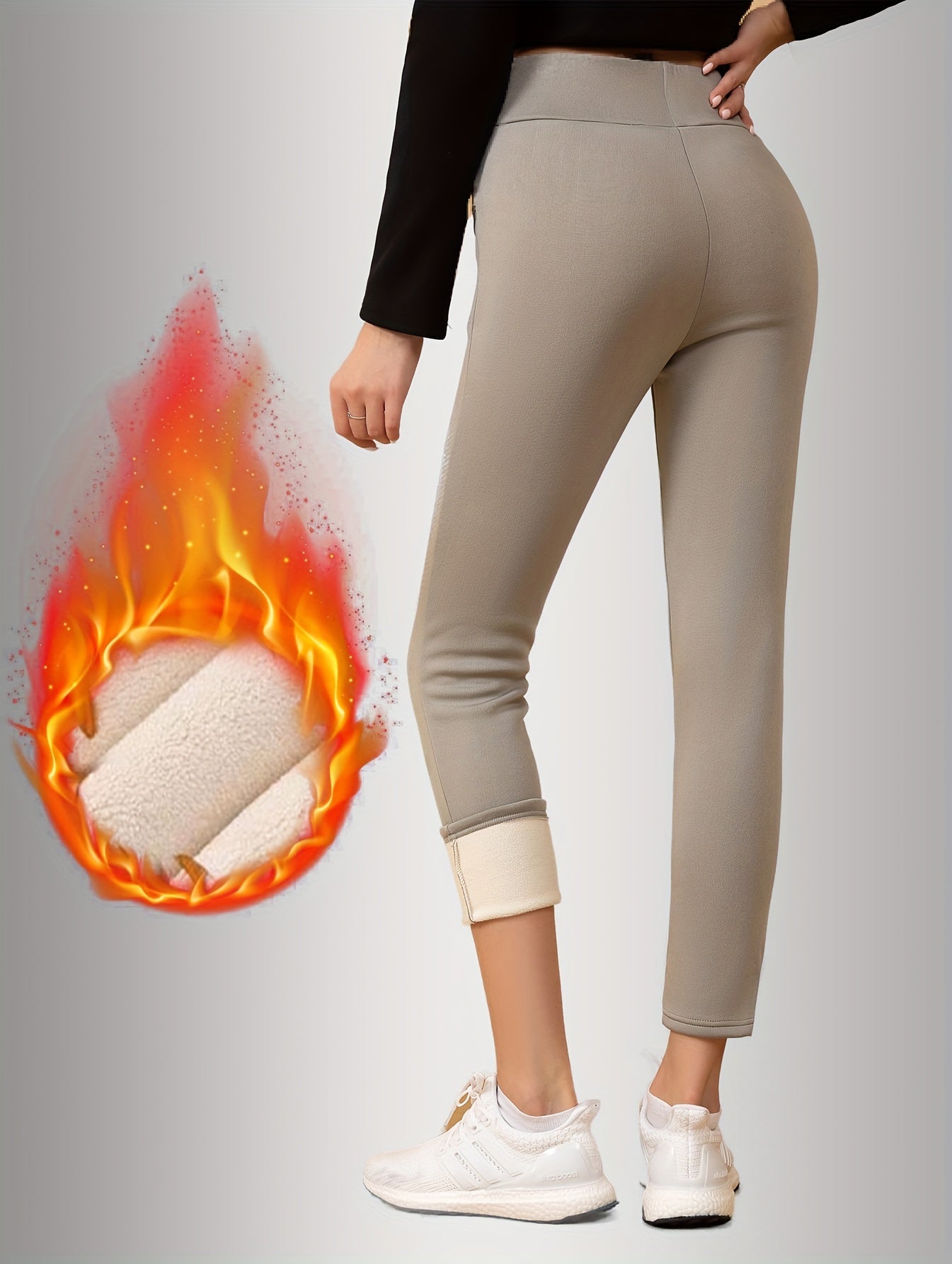 Women's Fleece-Lined High-Waist Leggings with Pockets and Abdominal Compression