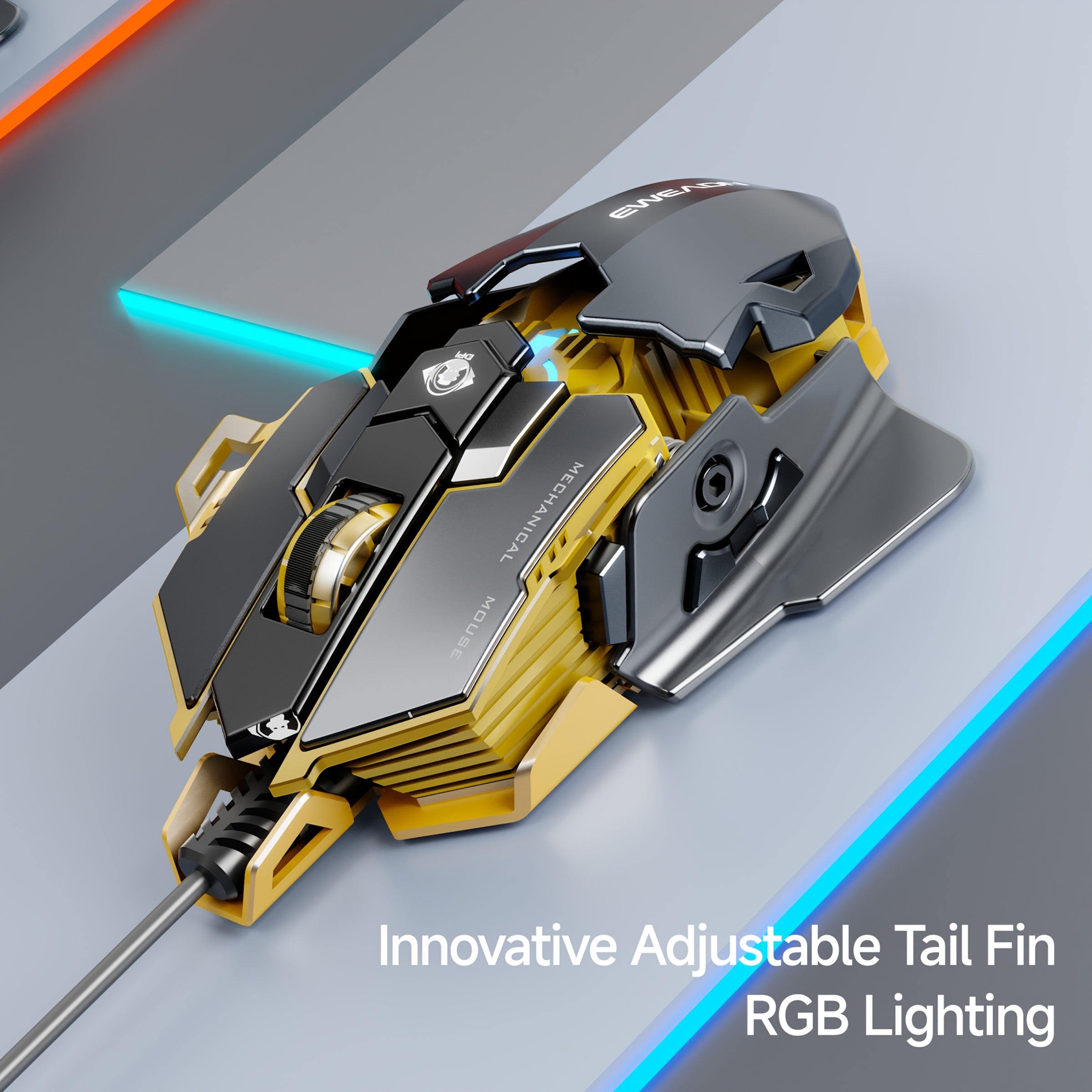 Ratón mecánico de juego metálico con 8 teclas macro y longitud ajustable de la cola