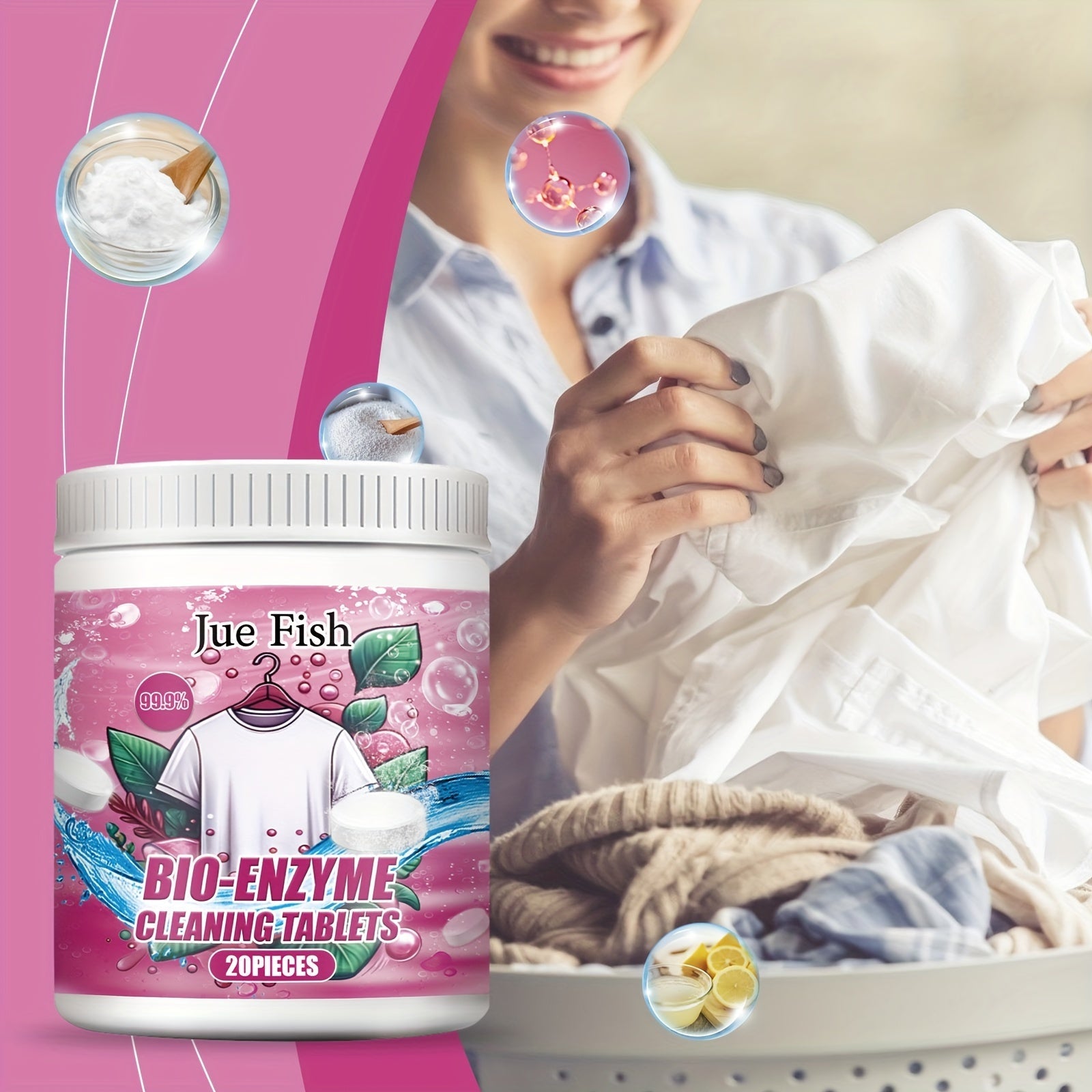 Bioenzyme kir yuvish tabletkalari 20 ta, dog'larni olib tashlash, aromatsiz, qoldiqsiz