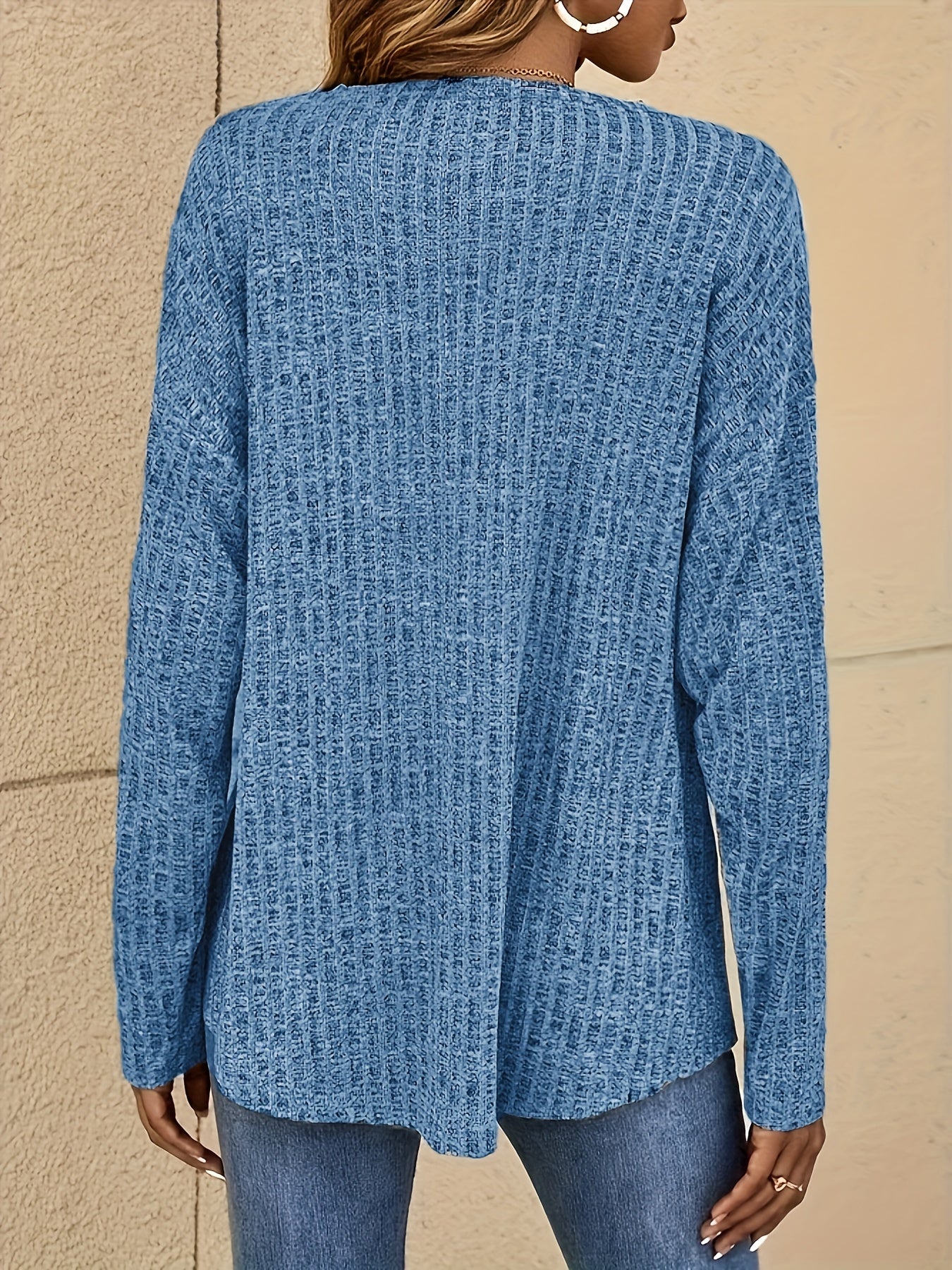 Plus Size Women's Cotton Ribbed Long Sleeve Drop Shoulder T-Shirt