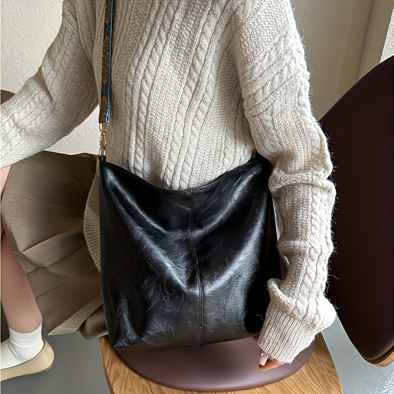 Youthful PU Crossbody Tote Bag for Shopping and Commuting with Adjustable Strap