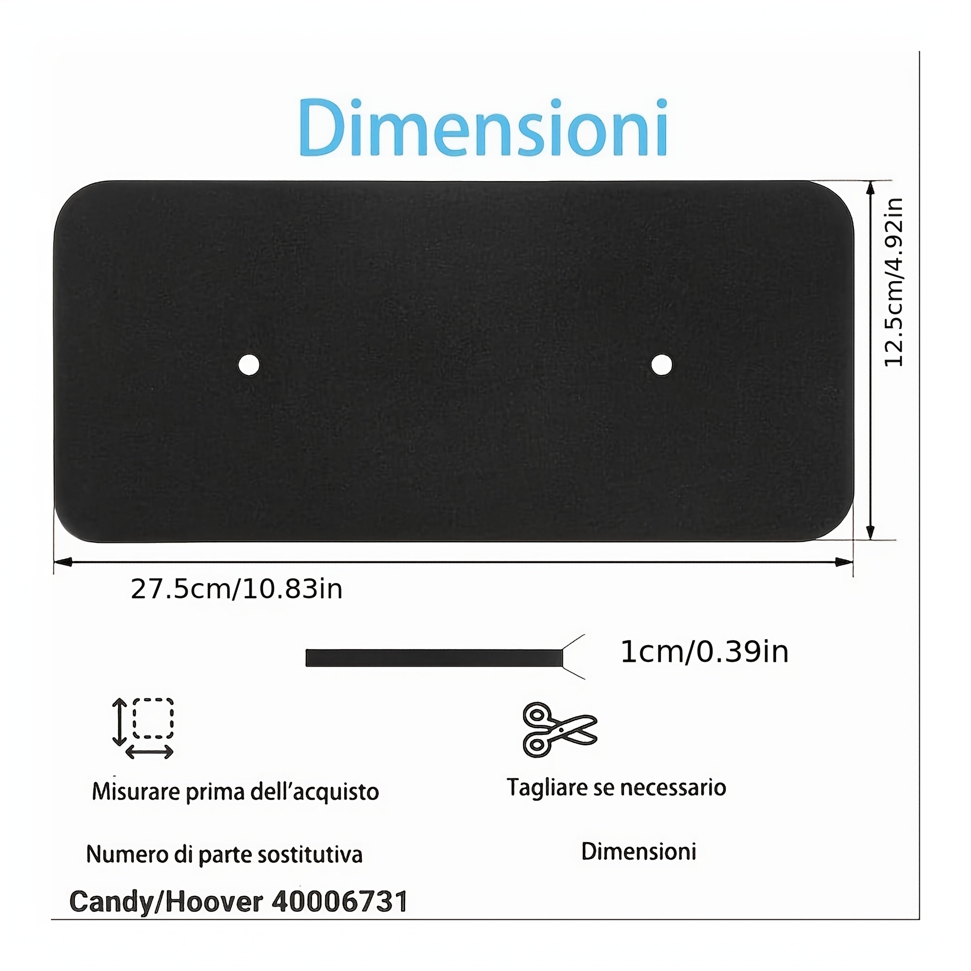 2/4/6 dona Hoover Candy 40006731 uchun quruq filtrlar, Energiya samaradorligi sinfi G, 275 X 125 X 10Mm kondensatsiya va issiqlik nasosli quruq mashinalar uchun g'ovak filtrlar - qora polyester tolali filtrlar bilan