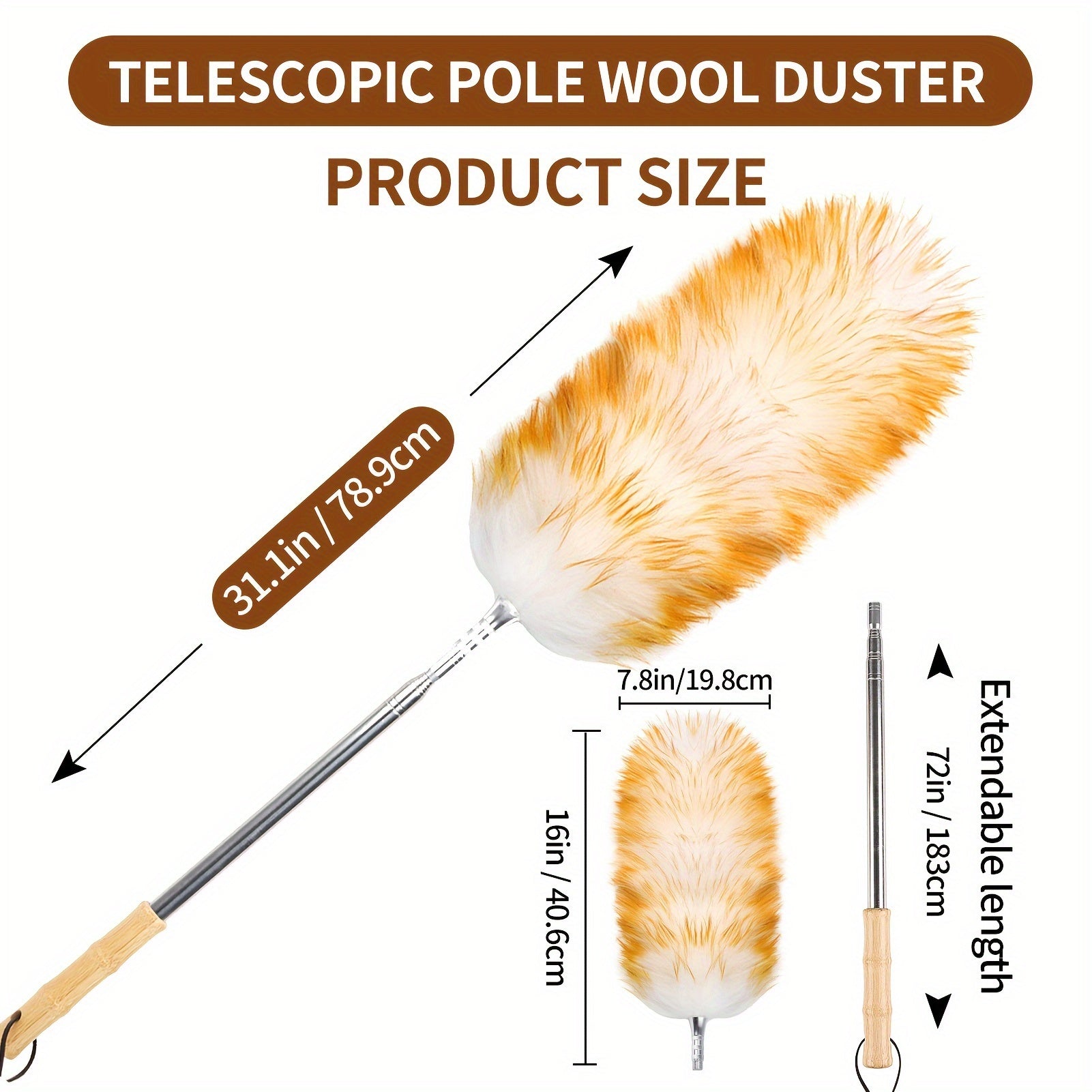 2-Pack Wool Duster Set with Extendable Handle for Ceiling Fans and Furniture