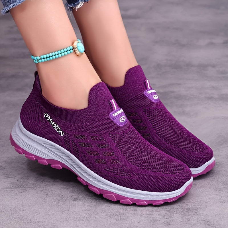 Women's Slip-On Sneakers Breathable Mesh Casual Shoes Maroon White