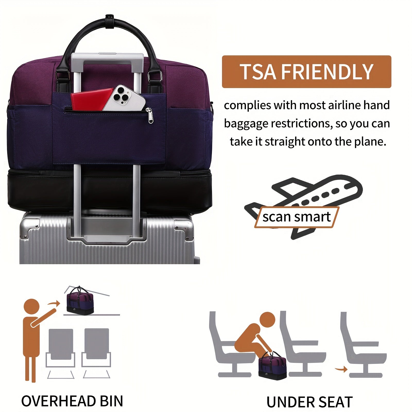 White Canvas Travel Bag with Detachable Strap for Daily Use