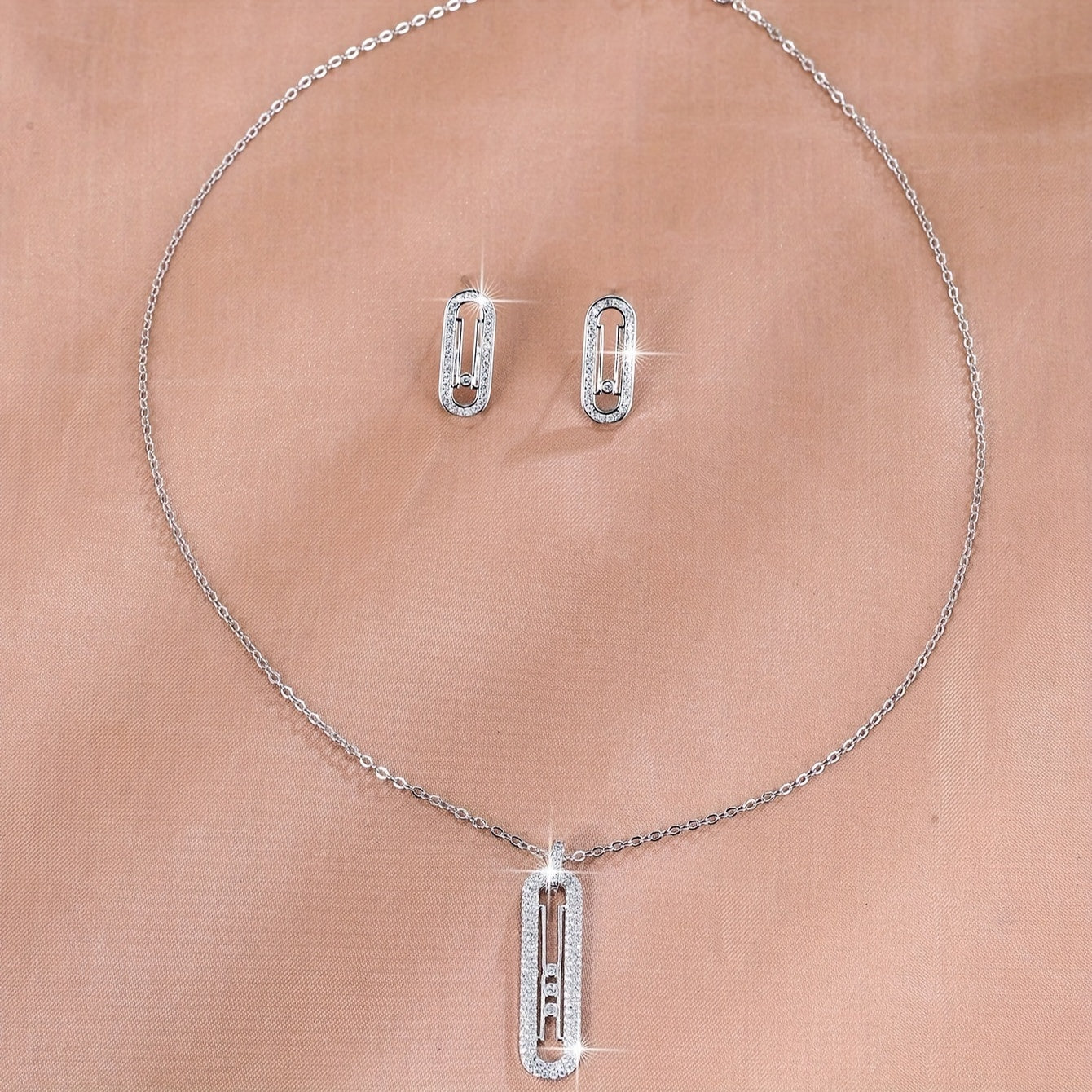 Jewelry Set Gold and Silver Middle Eastern Inspired Cubic Zirconia Earrings Necklace