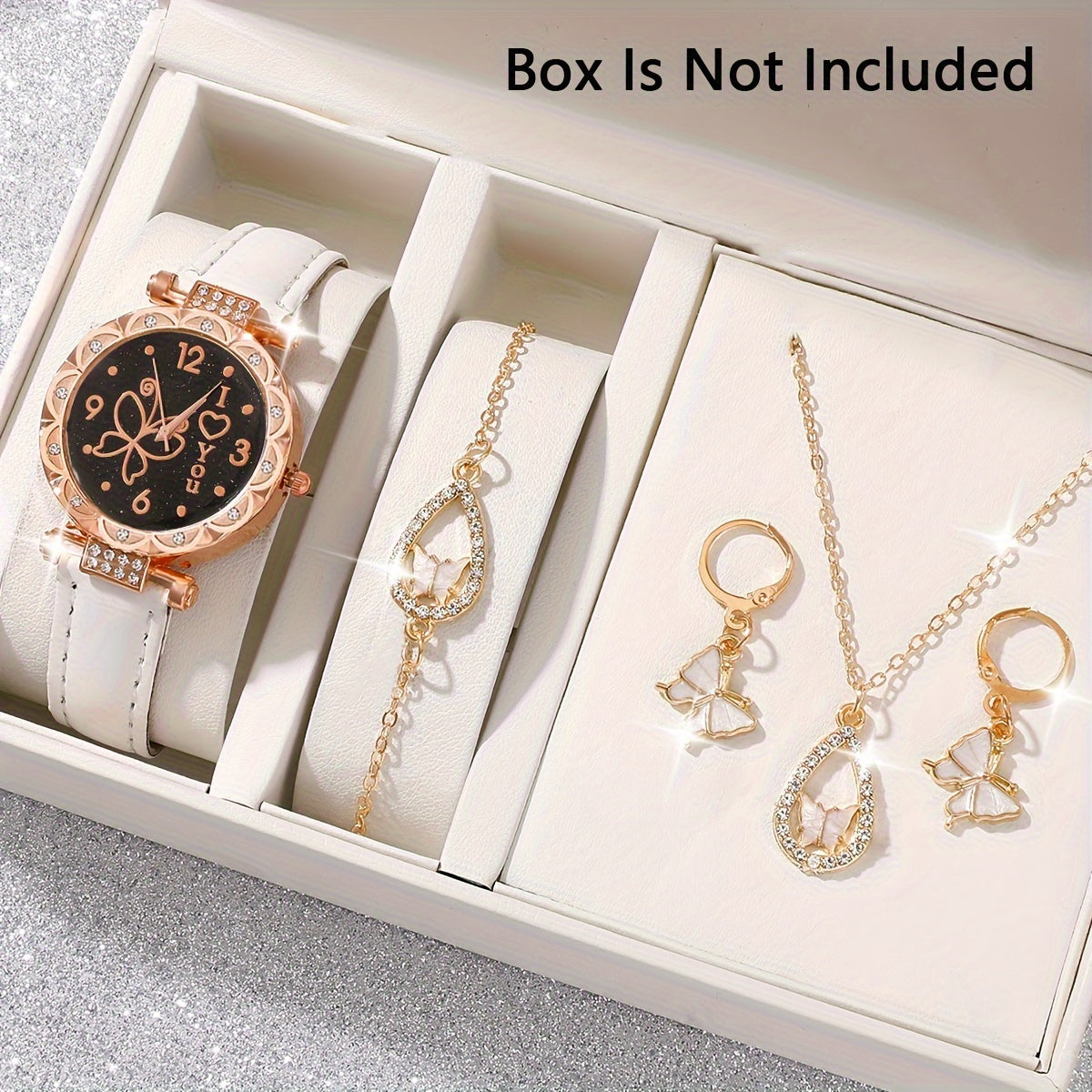 Set of 5 Women's Quartz Watches with Rhinestone Butterfly Design