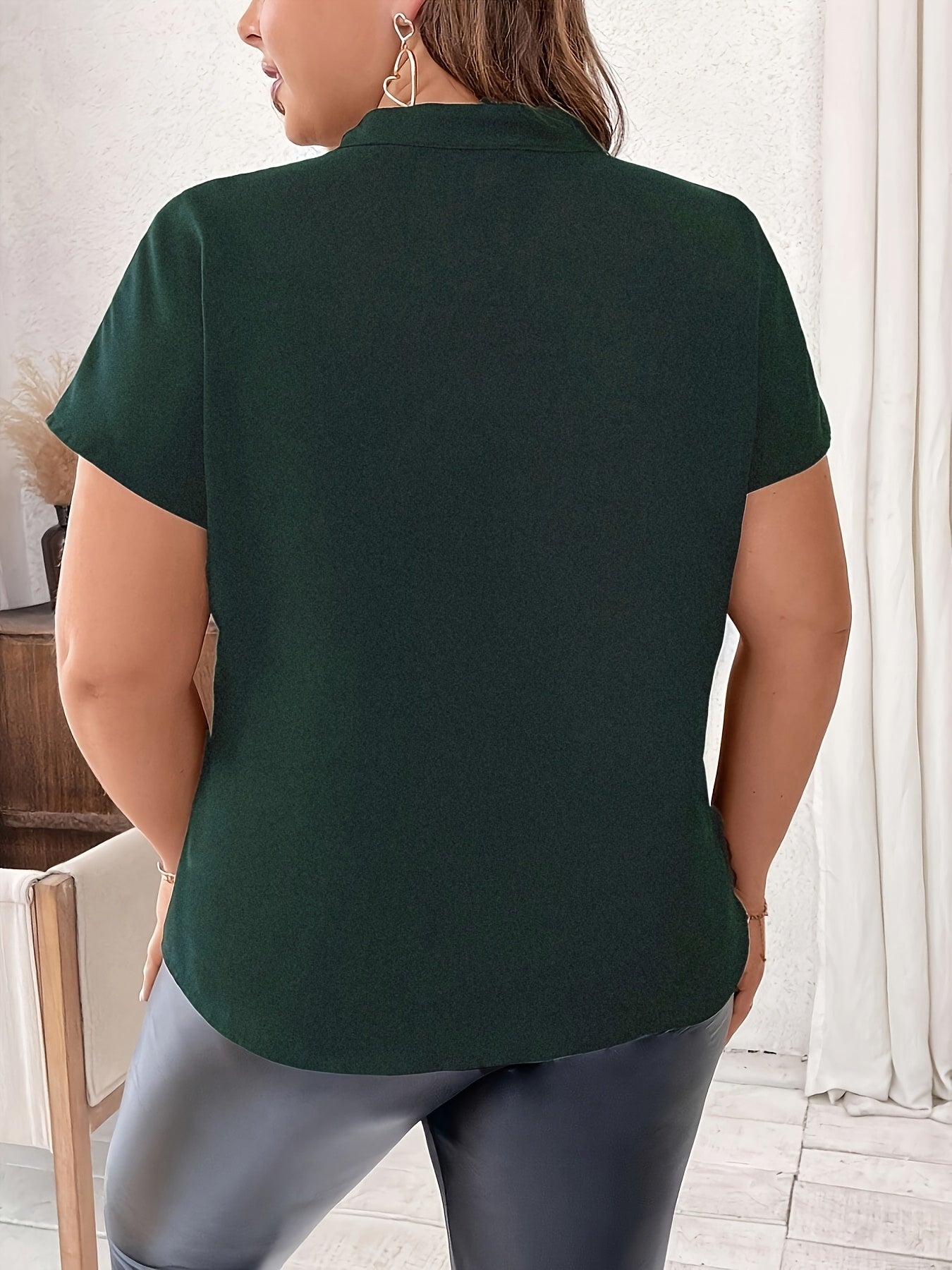 Women's Plus Size V-Neck Short Sleeve Blouse Polyester Animal Print Casual Shirt