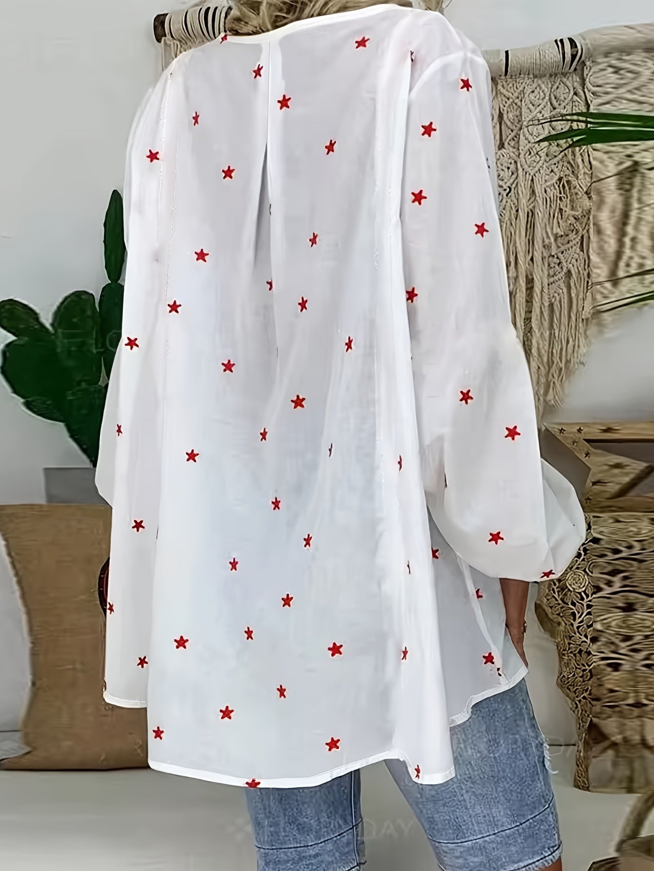 Women's Polyester V-Neck Shirt With Drawstring All-Season Oversized Blouse