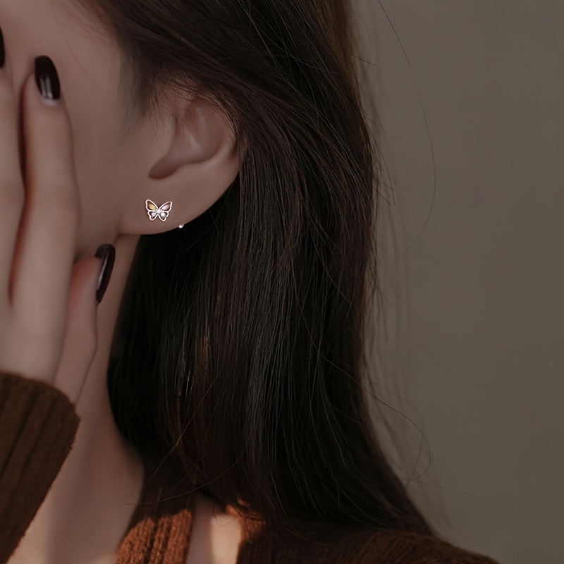 Ayollarlar uchun kapalak shaklidagi stud taqinchoq, sterling kumush, rhinestone, alloy zargarlik buyumlari